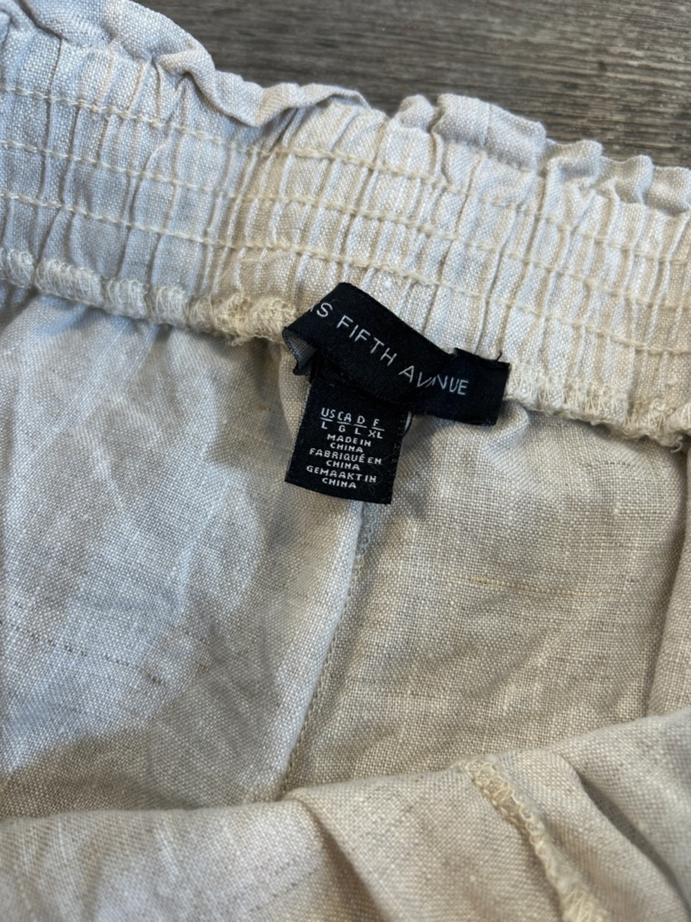 Saks Fifth Avenue Linen Pants L Elastic Waist Wide Leg Ivory - Picture 3 of 8